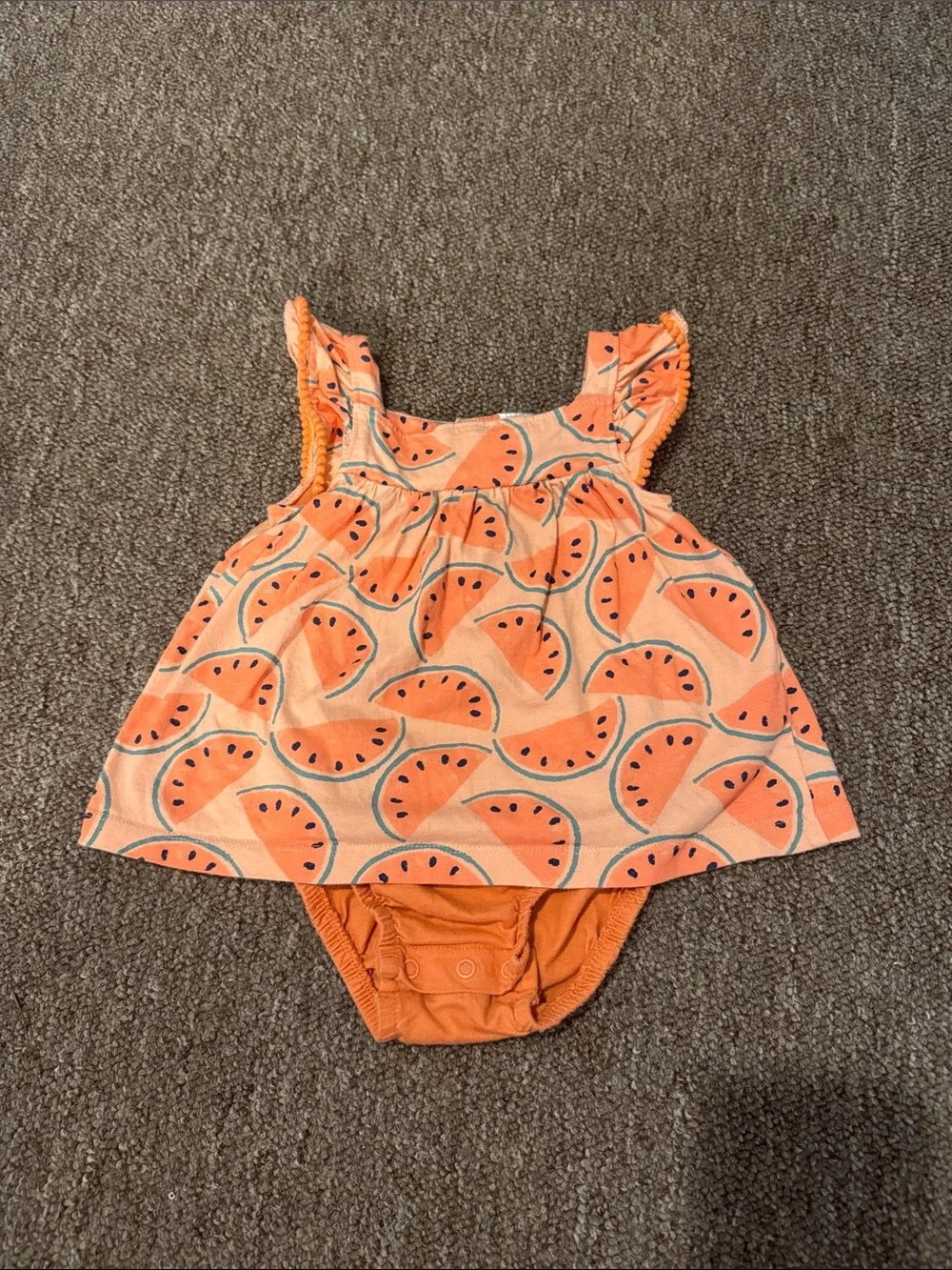 Watermelon Print Peach/orange colored Baby Dress - Picture 1 of 3